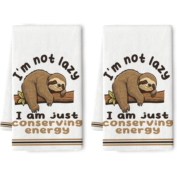 Kitchen Towel Decoration 2-Piece Set Funny Sloth Tea Towel for Kitchen Drying, Absorbent Cute Hand Dishcloth Sloth Gift for Bar Farmhouse Housewarming Home Decor (I'm Not Lazy, 40.64 x 60.96cm )