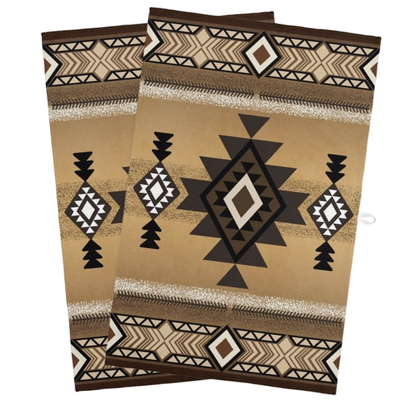 Kitchen Towel Geometric Southwest Ethnic Style Dish Cloths 2 Pack 18x28in,Super Absorbent Tea Hand Towels Bathroom Cleaning Cloth Vintage Tribal Texture Soft Dishcloth for Drying Dishes