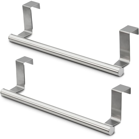 Kitchen Towel Holder 2 Pack,Bexikou Over Cabinet Towel Holder,Stainless Steel Cabinet Door Towel Bar Rack Holders Fit on Over Cabinet Cupboard Doors, Kitchen (Silver)