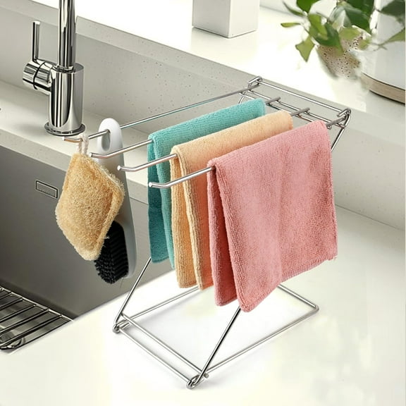 Kitchen Towel Holder Stand, 4-Arm Dish Towel Holder Countertop Towel Drying Rack for Bathroom, Free Standing Hand Towel Stand Washcloth Dish Cloth Drying Rack