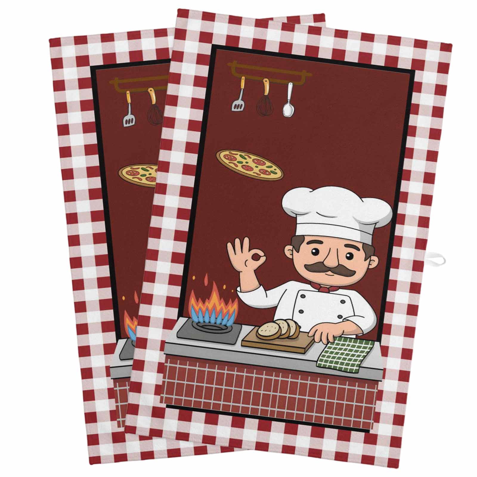 Kitchen Towel Kitchen Cute Chef Cook Burgundy Red Plaid Dish Cloths 2 Pack 18x28in,Super Absorbent Tea Hand Towels Bathroom Cleaning Cloth Pizza Gourmet Soft Dishcloth for Drying Dishes