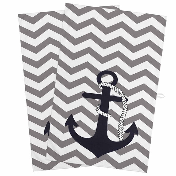 Kitchen Towel Nautical Anchor Dark Blue Dish Cloths 2 Pack 18x28in,Super Absorbent Tea Hand Towels Bathroom Cleaning Cloth Grey Zigzag Chevron Soft Dishcloth for Drying Dishes