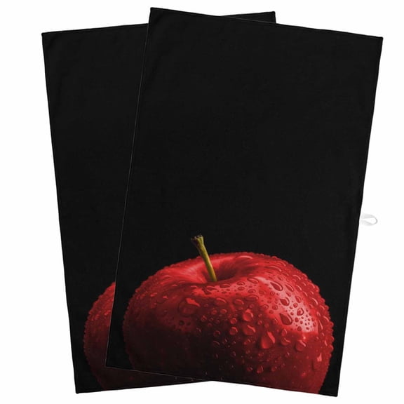 Kitchen Towel Red Apples Painting Dish Cloths 2 Pack 18x28in,Super Absorbent Tea Hand Towels Bathroom Cleaning Cloth Water Drop Fruit on Black Soft Dishcloth for Drying Dishes