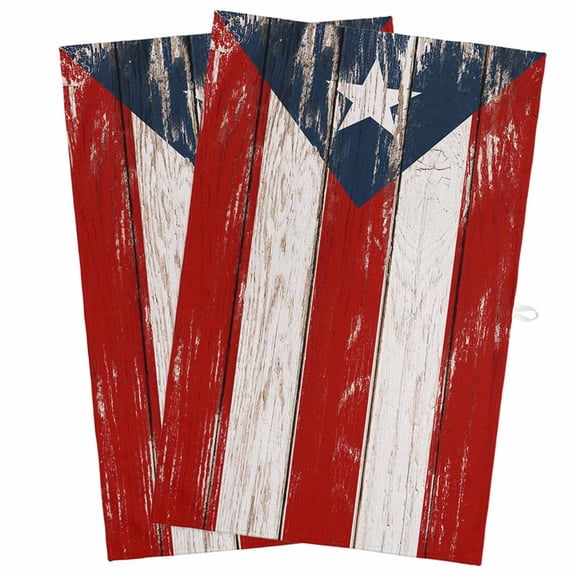 Kitchen Towel Retro Puerto Rico Flag Dish Cloths 2 Pack 18x28in,Super Absorbent Tea Hand Towels Bathroom Cleaning Cloth Rustic Wooden Texture Soft Dishcloth for Drying Dishes