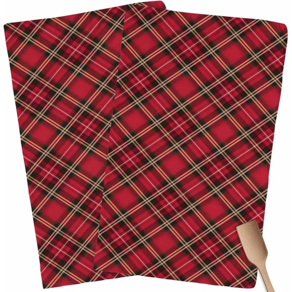 Kitchen Towel Set of 2, Christmas Tartan Buffalo Plaid Hand Towels Absorbent Microfiber Dish Cloth Diamond Checker Lattice Washable Tea Bar Dishcloth Cleaning Cloths
