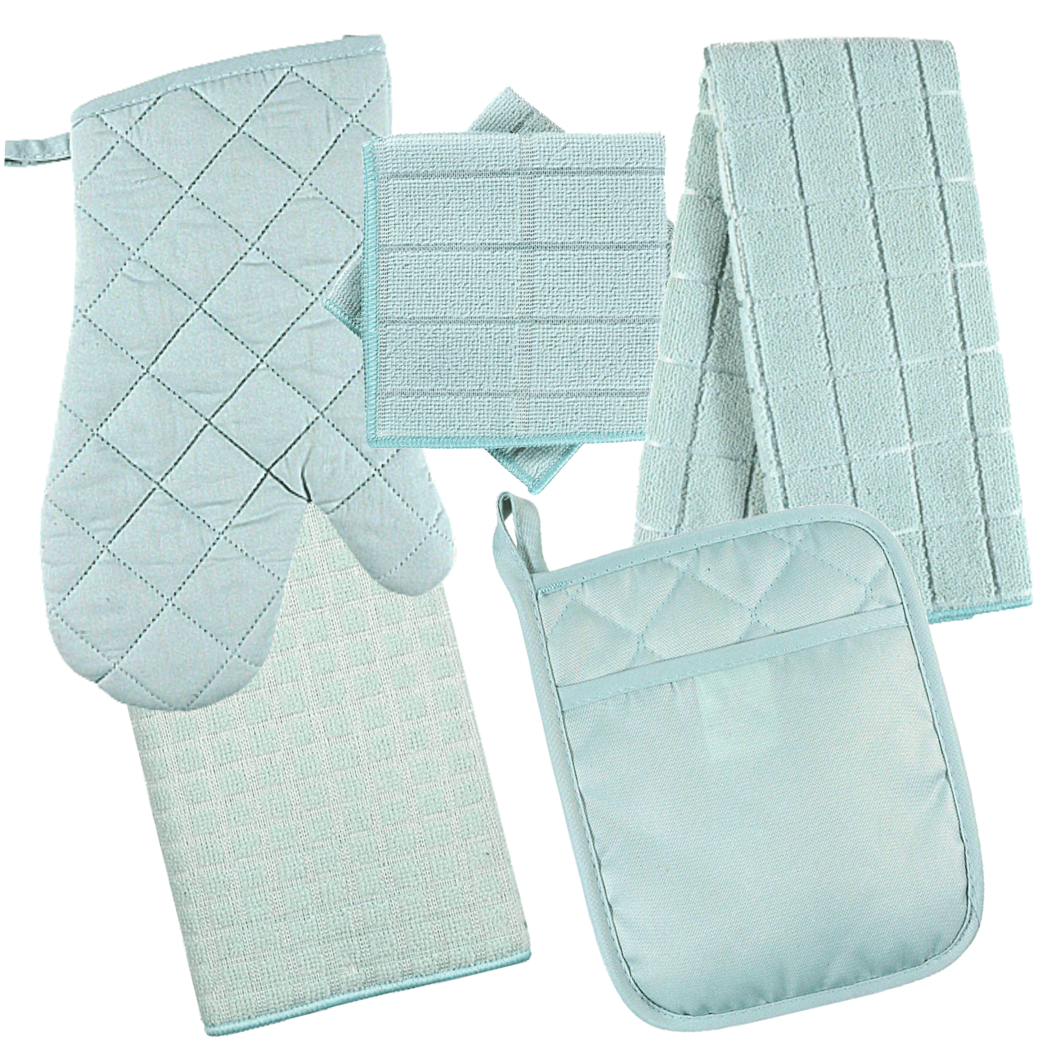 Kitchen Towel Set with 2 Quilted Pot Holders, Oven Mitt, Dish Towel