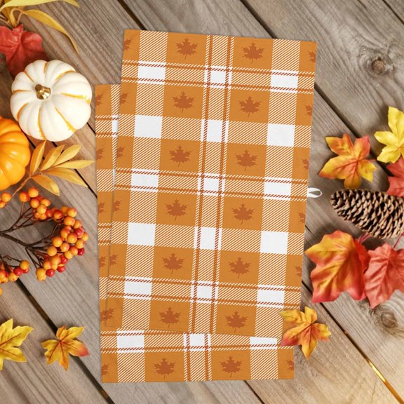 Kitchen Towel Thanksgiving Day Autumn Leaves Dish Cloths 2 Pack 18x28in,Super Absorbent Tea Hand Towels Bathroom Cleaning Cloth Maple Leaf Check Grid Soft Dishcloth for Drying Dishes