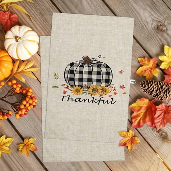 Kitchen Towel Thanksgiving Pumpkin Black Buffalo Check Dish Cloths 2 Pack 18x28in,Absorbent Tea Hand Towels Bathroom Cleaning Cloth Fall Sunflower Maple Retro Linen Soft Dishcloth for Drying Dishes