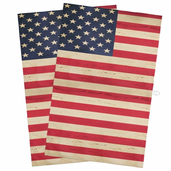 Kitchen Towel Vintage American Flag Dish Cloths 2 Pack 18x28in,Super Absorbent Tea Hand Towels Bathroom Cleaning Cloth Red White Striped Soft Dishcloth for Drying Dishes
