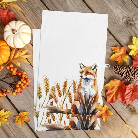 Kitchen Towel Watercolor Cute Fox Dish Cloths 2 Pack 18x28in,Super Absorbent Tea Hand Towels Bathroom Cleaning Cloth Autumn Countryside Farmhouse Soft Dishcloth for Drying Dishes