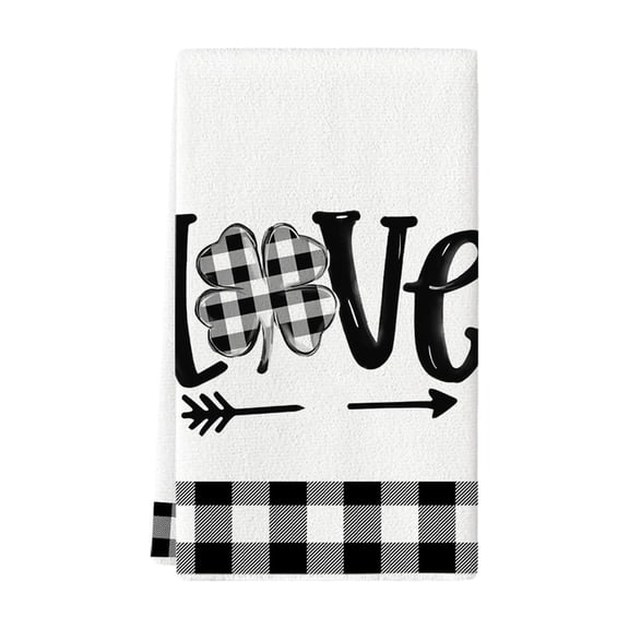 Kitchen Towel with Polka Dot Clover, Gnome Cuckold Style Dish Towel Cooking and Dishwashing