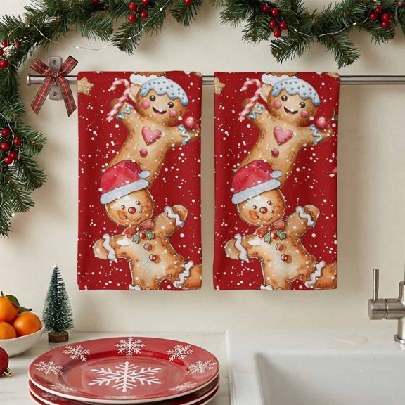 Kitchen Towels - 1 Pack Christmas Ginger Dish Towels, Winter Snowflake Red Quick Drying Dishcloth Tea Towels, Absorbent Soft Hand Towel,18x28in