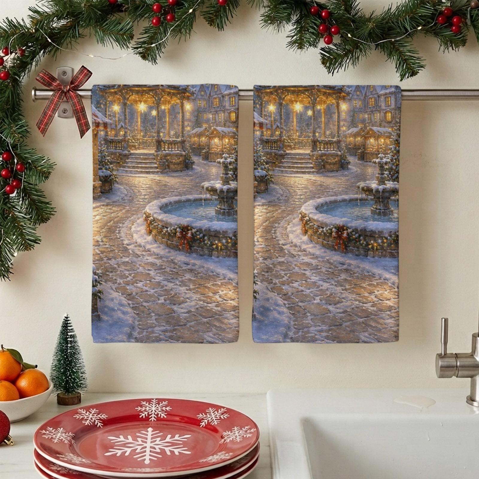 Kitchen Towels - 1 Pack Christmas Town Village Dish Towels, Winter ...