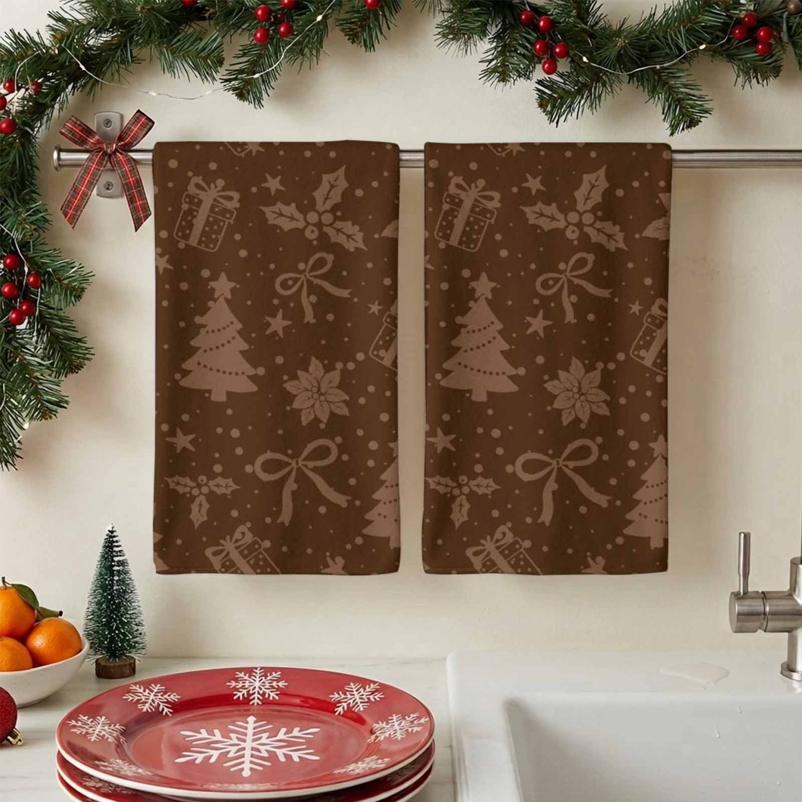 Kitchen Towels - 1 Pack Christmas Tree Winter Poinsettia Dish Towels ...