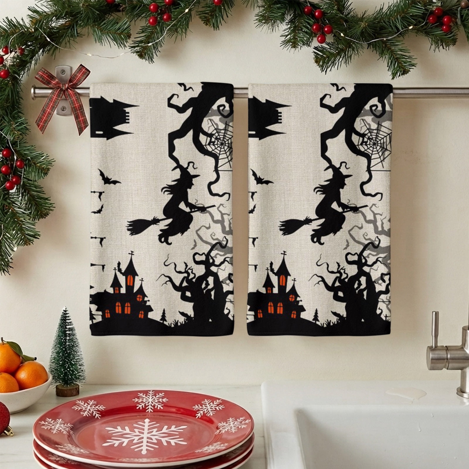 Hand Sign Dead Kitchen Towels - 1 Pack Horror Halloween Witch Dead Trees Dish Towels ...