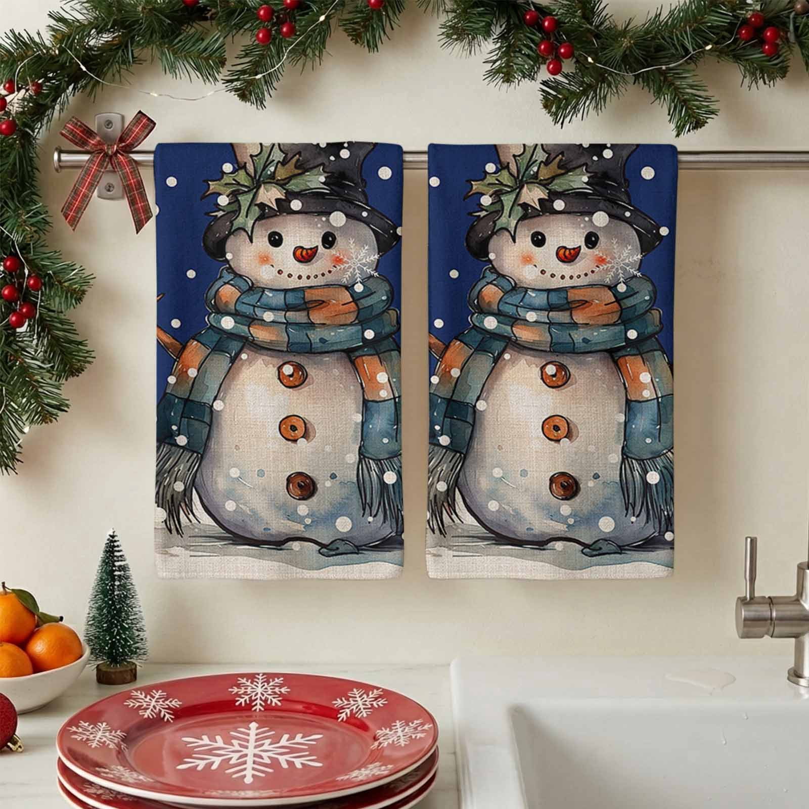 Winter Main Course Kitchen Towels - 1 Pack Merry Christmas Snowman Winter Snow Dish Towels ...