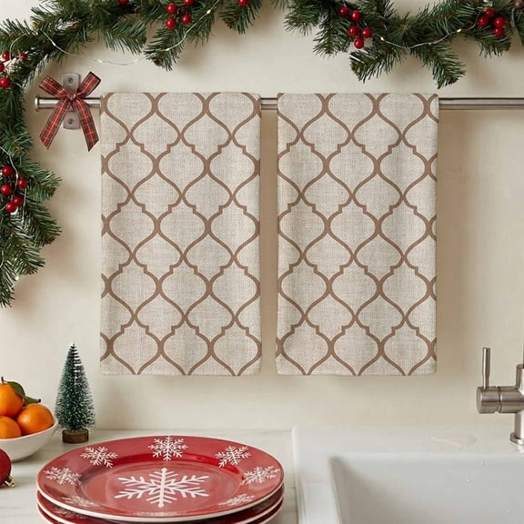 Kitchen Towels - 1 Pack Moroccan Tile Print Pattern Dish Towels, Geometric Lattice Art Quick Drying Dishcloth Tea Towels, Absorbent Soft Hand Towel,18x28in