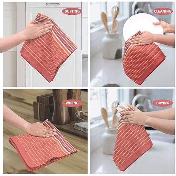 Kitchen Towels 100% Cotton Dish Towels for Kitchen(Set of 6) 20”x30” Dish Cloths Highly Absorbent Kitchen Linen Set with Hanging Loop Perfect for Drying Dishes Cleaning Hand Towels - Rust