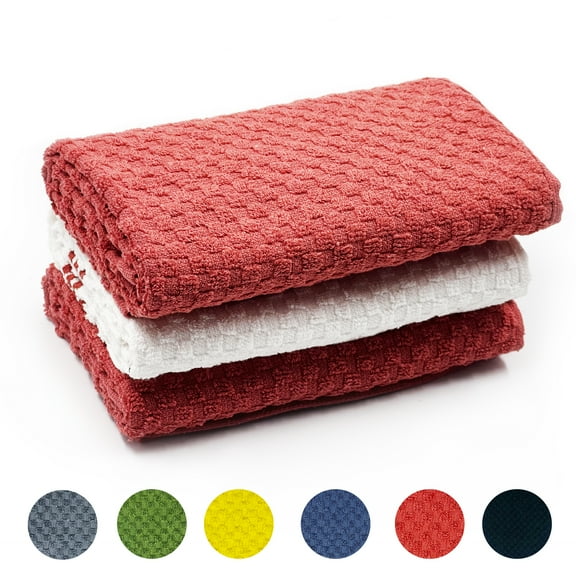 Dish Towels for Kitchen, 100% Cotton Absorbent Ultra Soft Tea Cloths, Perfect for Cleaning and Dish Washing, 3 Pack red Kitchen Towels,15"x25"