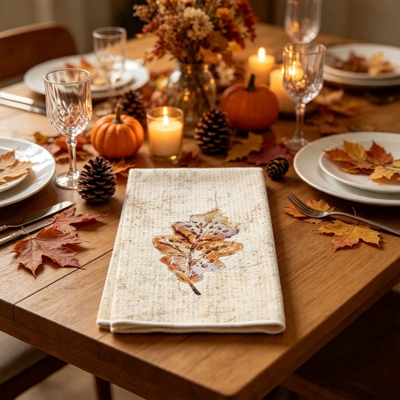 Kitchen Towels 2 Pack 16x24 Inch - Quick Dry Microfiber Cloth Dish Towels for Kitchen Drying - Premium Quick Dry Towel - Beige, Vintage Maple Leaf Design for Fall Thanksgiving Home Decor