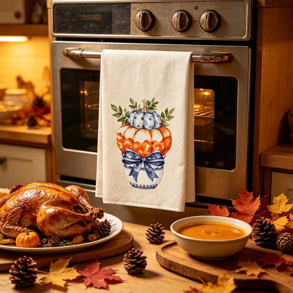 Kitchen Towels 2 Pack 16x24 Inch - Quick Dry Microfiber Cloth Dish Towels for Kitchen Drying - Premium Quick Dry Towel - Beige, Vintage Pumpkin Design for Fall Thanksgiving Home Decor