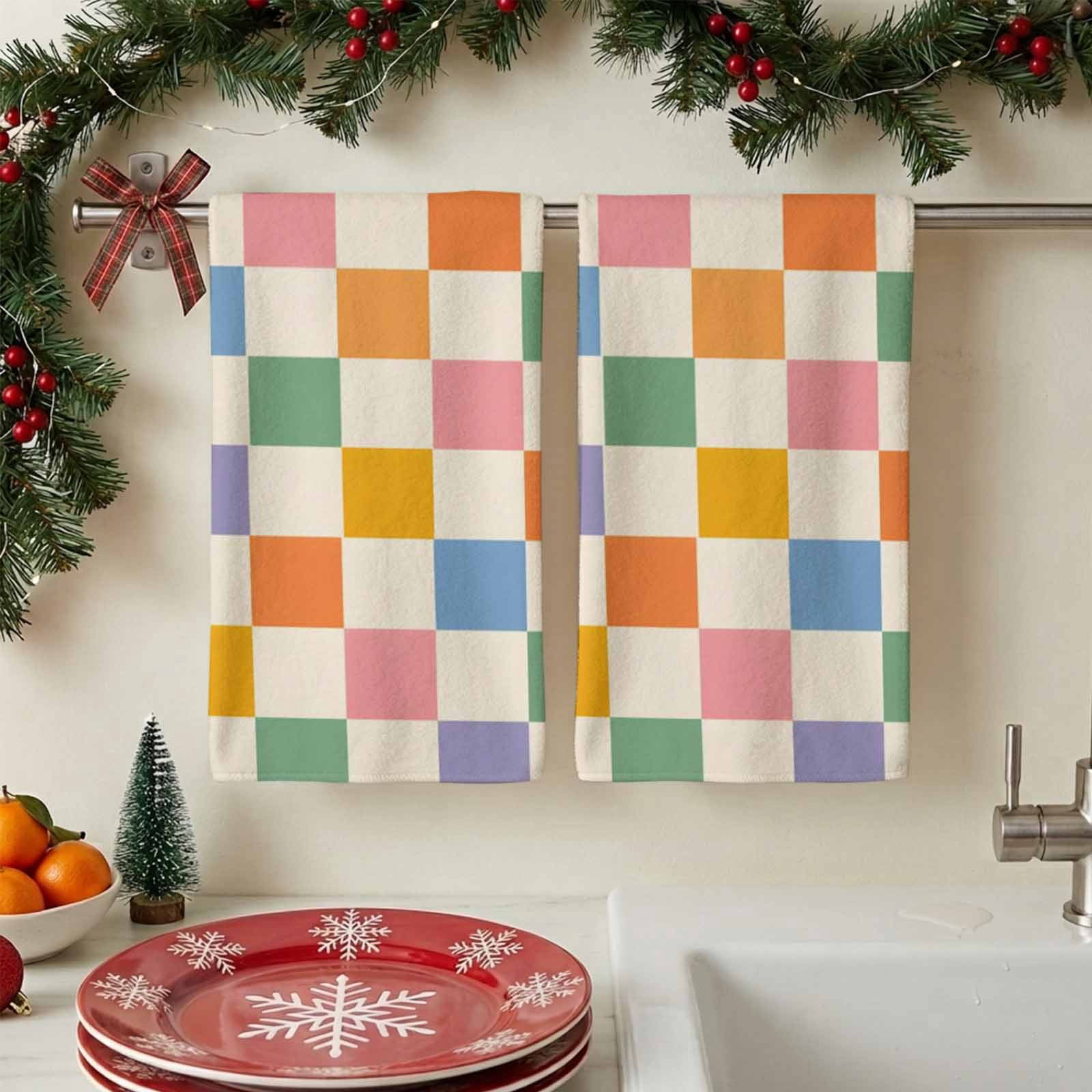 Kitchen Towels - 2 Packs Colorful Plaid Boho Style Dish Towels, Gingham ...