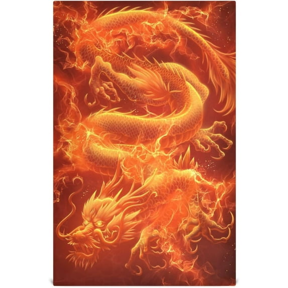 Kitchen Towels 3D Print Dragon Fire Pattern Cleaning Towel Absorbent Hand Towels Tea Towels for Home Restaurant Dish Clean 28" x 18", 1PC
