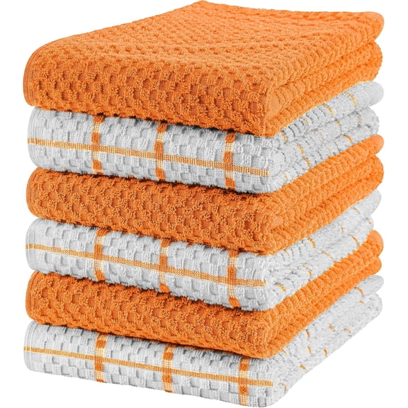 Kitchen Towels 6 Pack, 15 x 25 Inches, 100% Ring Spun Cotton, Super Soft and Absorbent Linen Dish, Tea, and Bar Towels Set, Orange