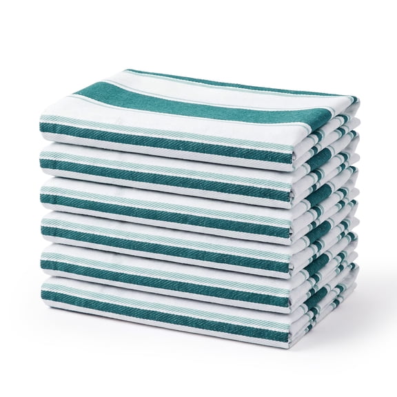 Kitchen Towels – 6 Pack Blue and White Striped Cotton, 17.7 x 26.8 Inch – Absorbent, Quick-Dry, Reusable Dish Cloths – Commercial Grade Linens for Home or Restaurant