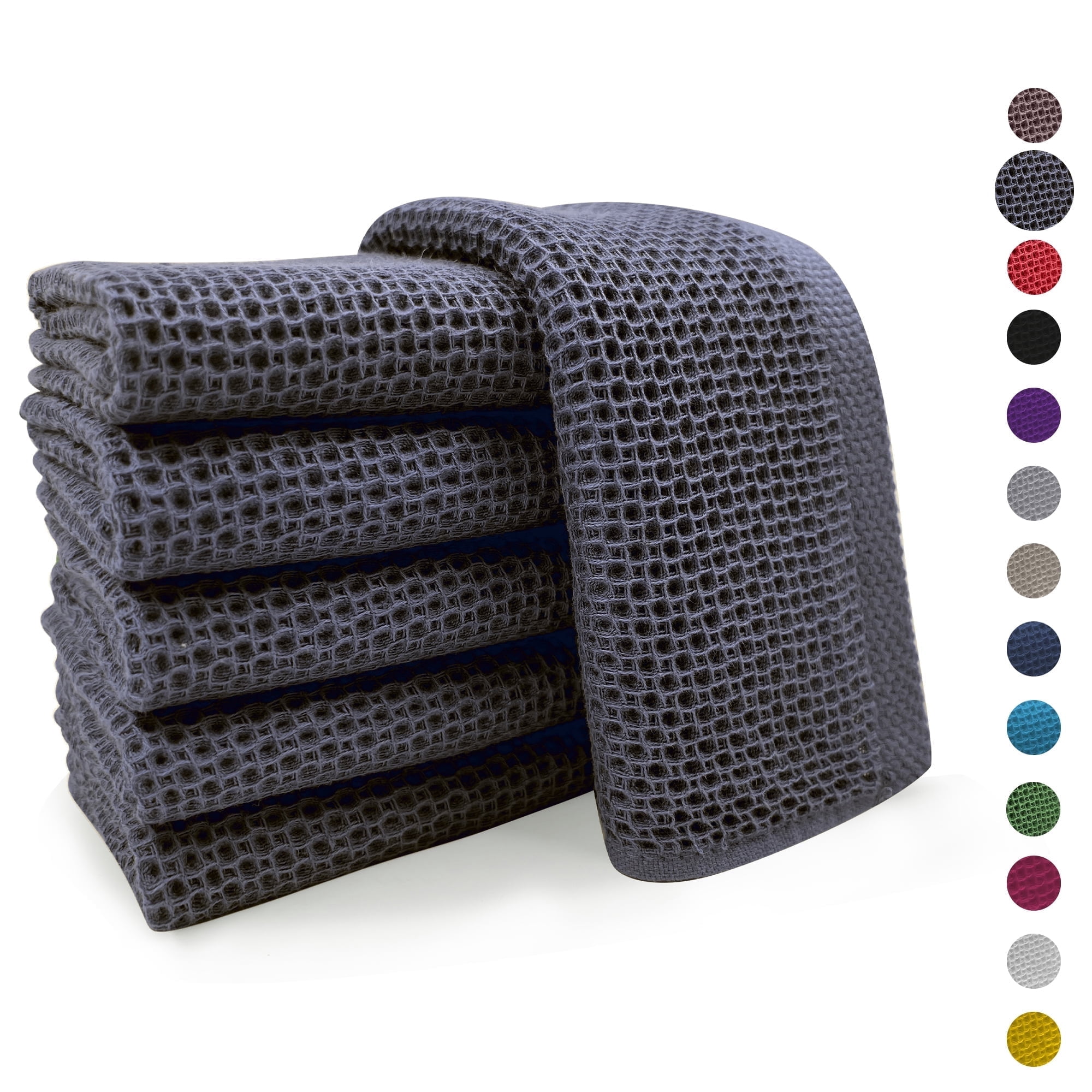 Evlmd Kitchen Towels，6-Pack Dish Towels 100% Cotton Waffle Weave Ultra Soft Absorbent Quick Drying Dish Rags，Dish Cloths， Dishcloths Sets，Tea Dowels for Kitchen，Bar Towels,12x12 Inches, Gray