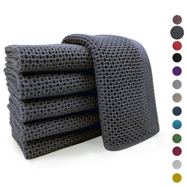 Kitchen Towels，6-Pack Dish Towels 100% Cotton Waffle Weave Ultra Soft Absorbent Quick Drying Dish Rags，Dish Cloths， Dishcloths Sets，Tea Dowels for Kitchen，Bar Towels,12x12 Inches, Gray