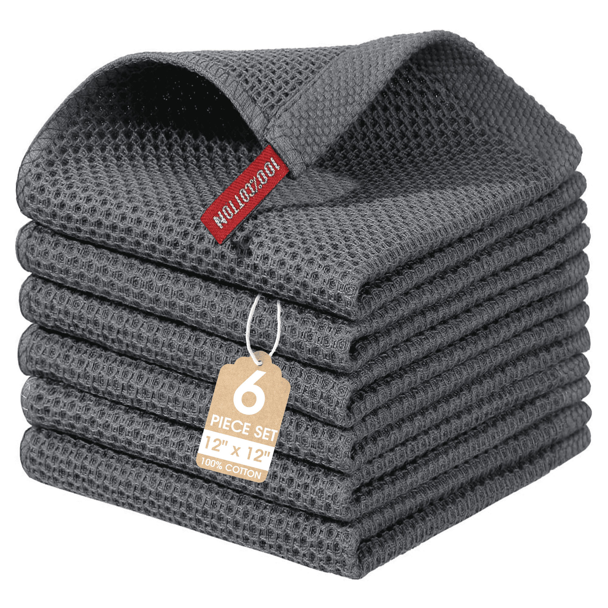 Kitchen Towels 6-Pack Kitchen Dish Cloths, Ultra Absorbent, Quick Drying, Cotton Waffle Kitchen Dishcloths, Reusable Dish Towels, 12 x 12 Inches