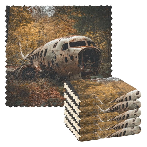Kitchen Towels,Abandoned Airplane11"×11"One Side Printed, Polyester Fleece Soft And Skin-friendly Quality Washcloths.