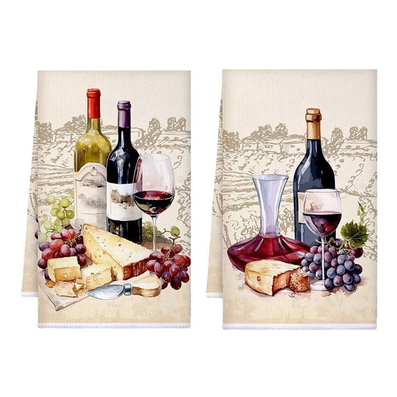 Kitchen Towels Absorbent Dish Cloths Decorative Tea Towels Quick Dry Dish Cloths Hanging Reusable Cleaning Dish Cloths for Cooking Baking Housewarming (Fresh, Red Wine)