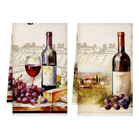Kitchen Towels Absorbent Dish Cloths Decorative Tea Towels Quick Dry Dish Cloths Hanging Reusable Cleaning Dish Cloths for Cooking Baking Housewarming (Fresh, Red Wine)