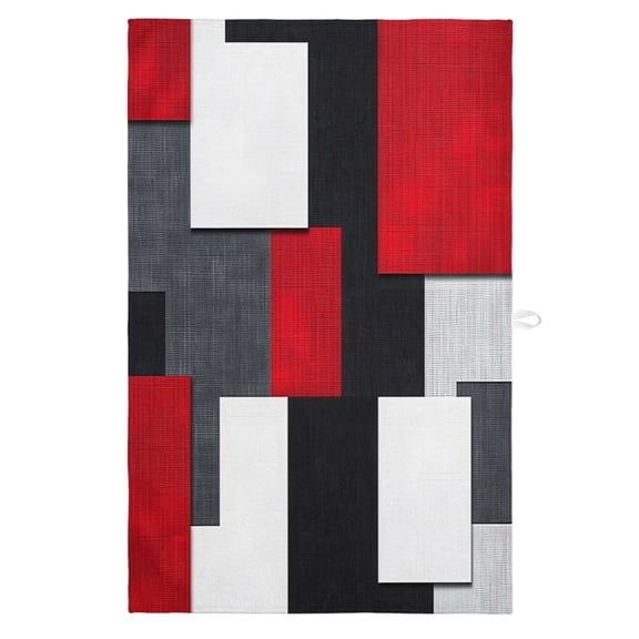 Kitchen Towels Abstract Red Black White Gray Color Block Dish Towels-1 Pack,Highly Absorbent Tea Towel with Hanging Loop,Geometric Art Soft Hand Towels for Drying and Cleaning Dishes