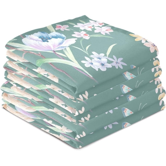 Kitchen Towels Beautiful Flowers & Butterfly Pattern Cleaning Towel Absorbent Hand Towels Tea Towels for Home Restaurant Dish Clean 28" x 18", 6PCS