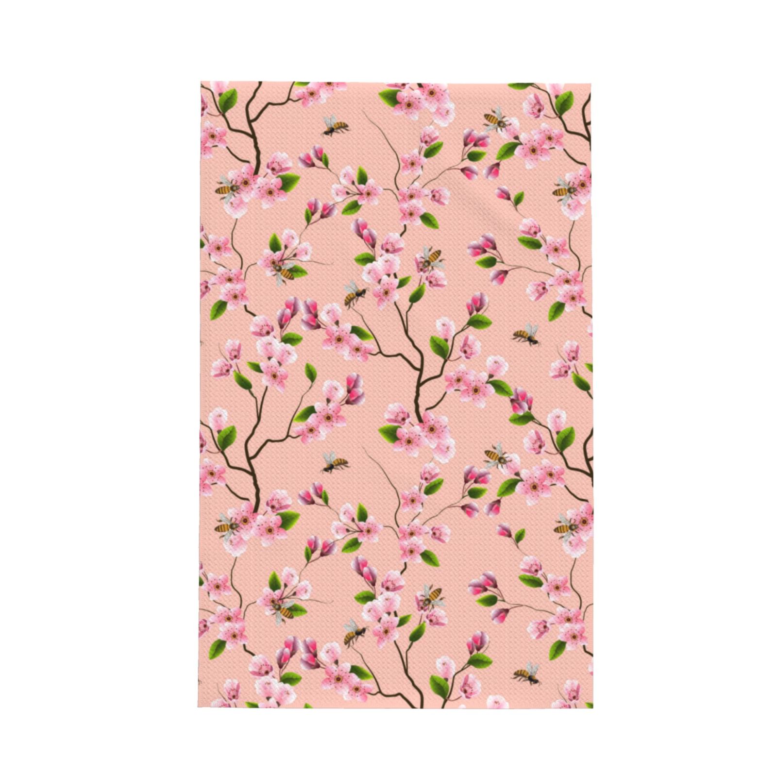 Kitchen Towels, Berry Blossom Branches Bees Absorbent Dish Towels for