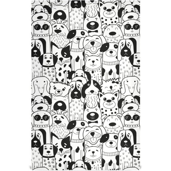 Kitchen Towels Black White Doodle Dogs Pattern Cleaning Towel Absorbent Hand Towels Tea Towels for Home Restaurant Dish Clean 28" x 18", 1PC