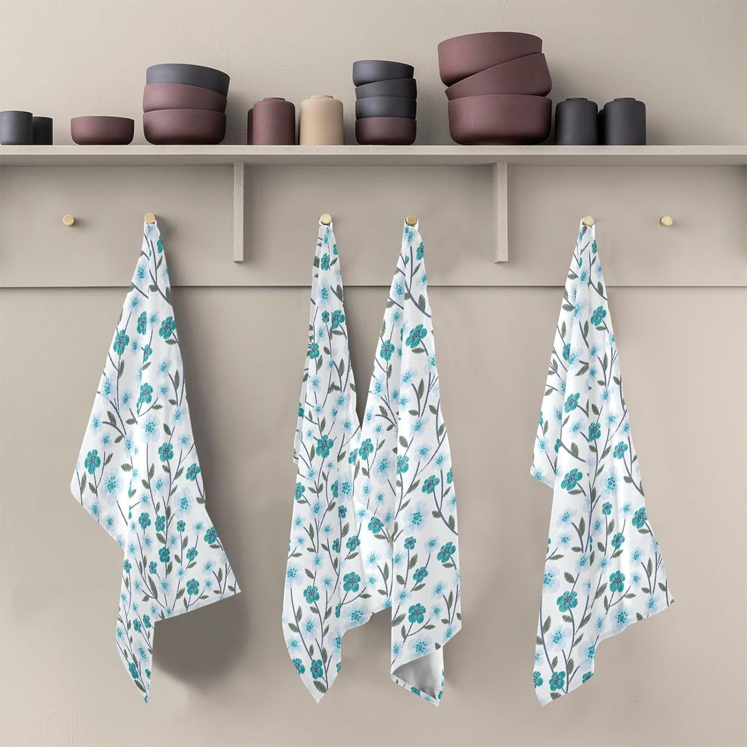 Kitchen Towels Blue Floral Pattern Cleaning Towel Absorbent Hand Towels