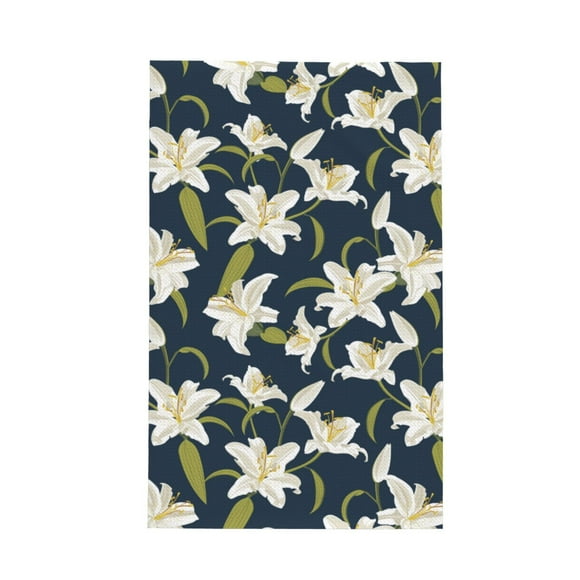 Kitchen Towels - Blue Lilies Flowers Absorbent Quick Drying Dish Towels for Kitchen Drying, Cute Funny Soft Hand Towels for Kitchen Decor with Lanyard