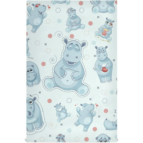 Kitchen Towels Cartoon Hippopotamus Pattern Cleaning Towel Absorbent Hand Towels Tea Towels for Home Restaurant Dish Clean 28" x 18", 4PCS