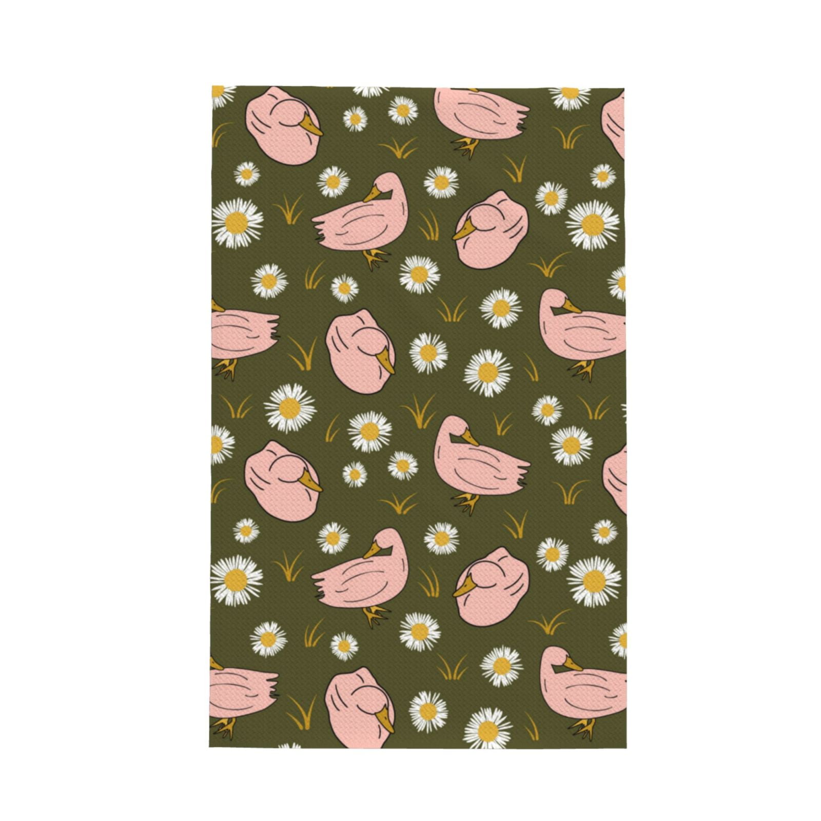 Kitchen Towels Cartoon Pink Cute Duck Daisy Waffle Soft Dish Towels