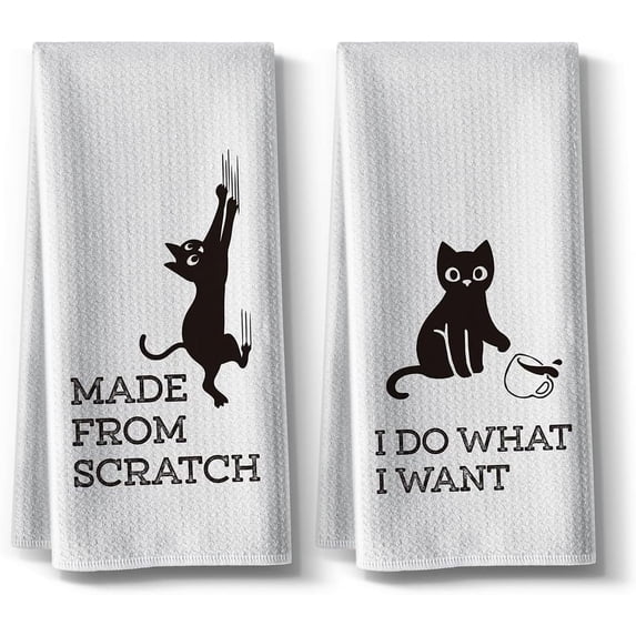 Kitchen Towels,Cat Themed Funny Dish Towels Decor,18 x 26Inch,2 Pack,Flour Sack Cute Hand Towels,High Absorbent Tea Towels,Best Gifts for Cat Lover Owners Mom Women Housewarming