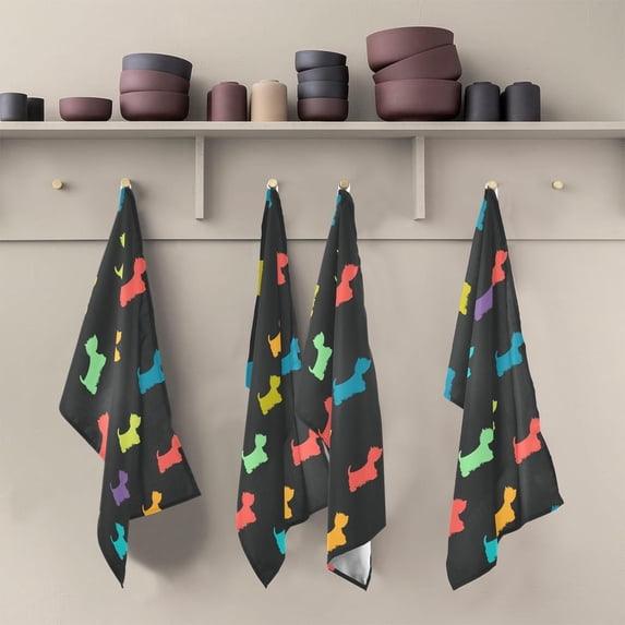 Kitchen Towels Colorful Dogs Silhouettes Pattern Cleaning Towel Absorbent Hand Towels Tea Towels for Home Restaurant Dish Clean 28" x 18", 4PCS