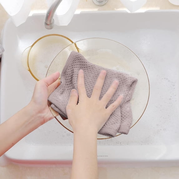 Kitchen Towels Cozival 4-Pack Honeycomb Cotton Dish Towels (34X34cm) - Highly Absorbent & Lint-Free Kitchen Rags for Washing Dishes, Quick-Dry & Reusable for Daily Cleaning, Dish Cloths, Coffee