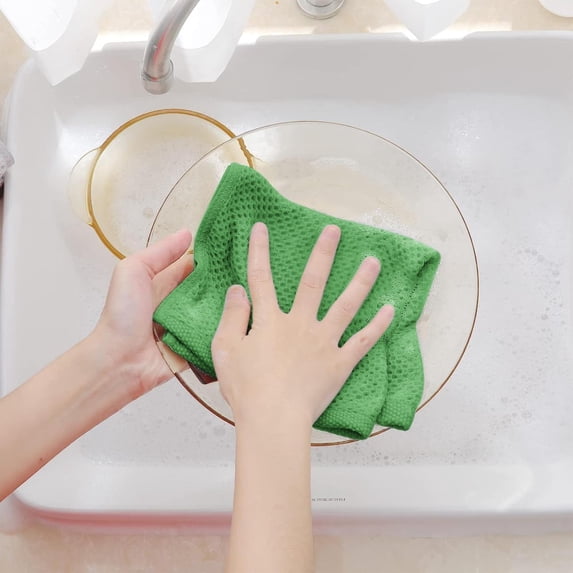 Kitchen Towels Cozival 4-Pack Honeycomb Cotton Dish Towels (34X34cm) - Highly Absorbent & Lint-Free Kitchen Rags for Washing Dishes, Quick-Dry & Reusable for Daily Cleaning, Dish Cloths, Green