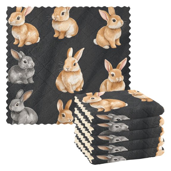 Kitchen TowelsCute Bunny Pet Rabbit11"11"One Side Printed, Polyester Fleece Soft And Skin-friendly Quality Washcloths.