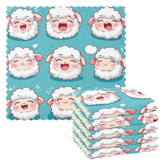 Kitchen TowelsCute Cartoon Fuffy Sheep11"11"One Side Printed, Polyester Fleece Soft And Skin-friendly Quality Washcloths.