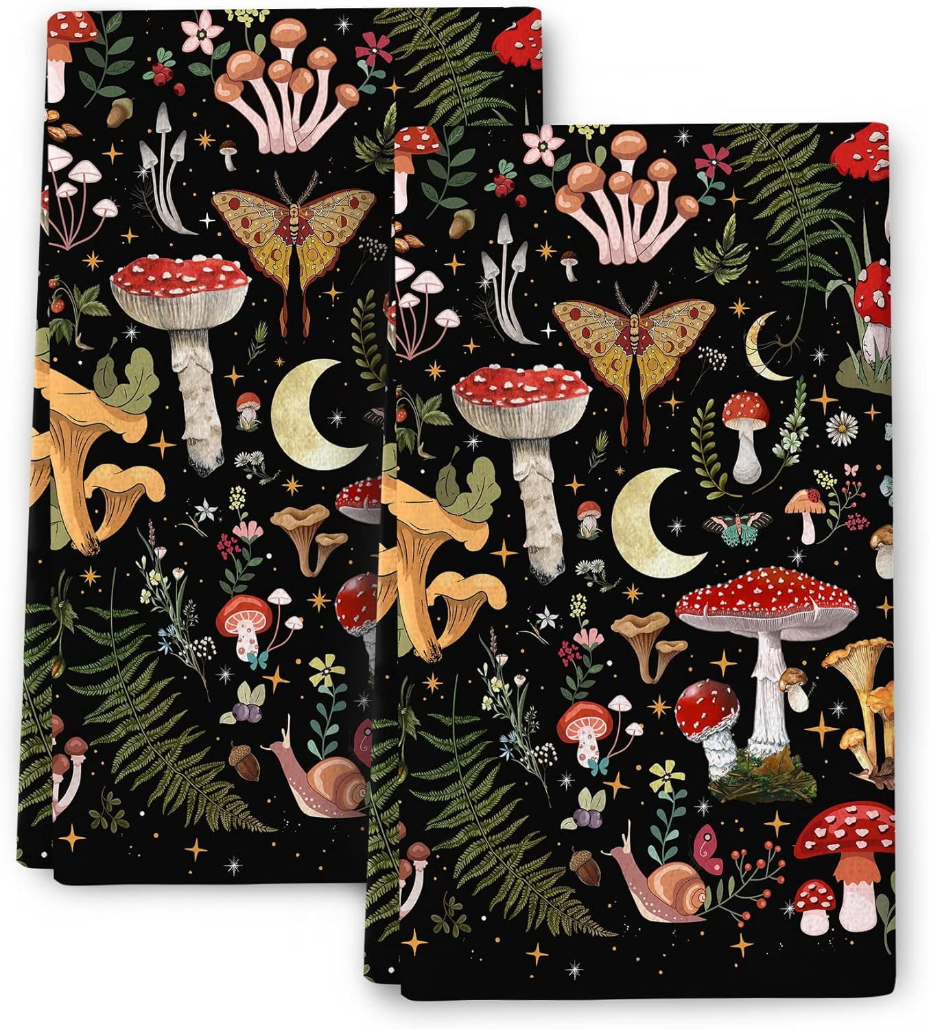 Kitchen Towels Decorative Set Absorbent Dish Towels for Kitchen Farmhouse Home Decor (Mushroom Moth, 16x24 inch)